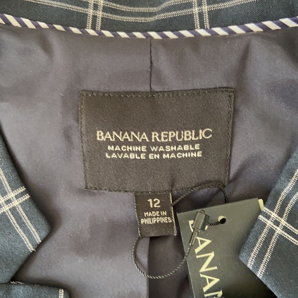 Banana Republic Navy Blue Bell Sleeve Plaid Blazer - Picture 11 of 13